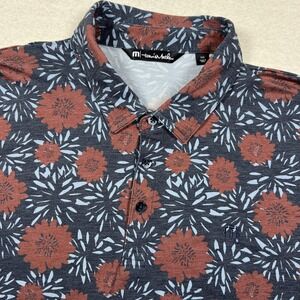 Travis Mathew Polo Shirt‎ Mens XXL Blue Red Floral Print Golf Stretch Casual